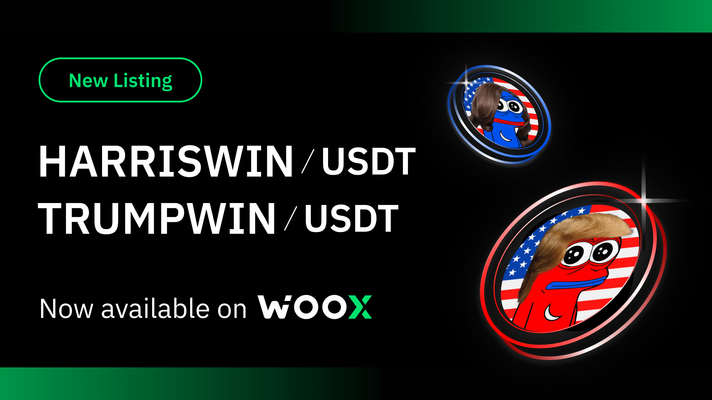 WOO X lists $TRUMPWIN and $HARRISWIN tokens, as US Presidential Election heats up